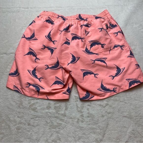 Chubbies Swim Trunks Peach Colored Blue Sword Fish Size Large - Picture 2 of 15